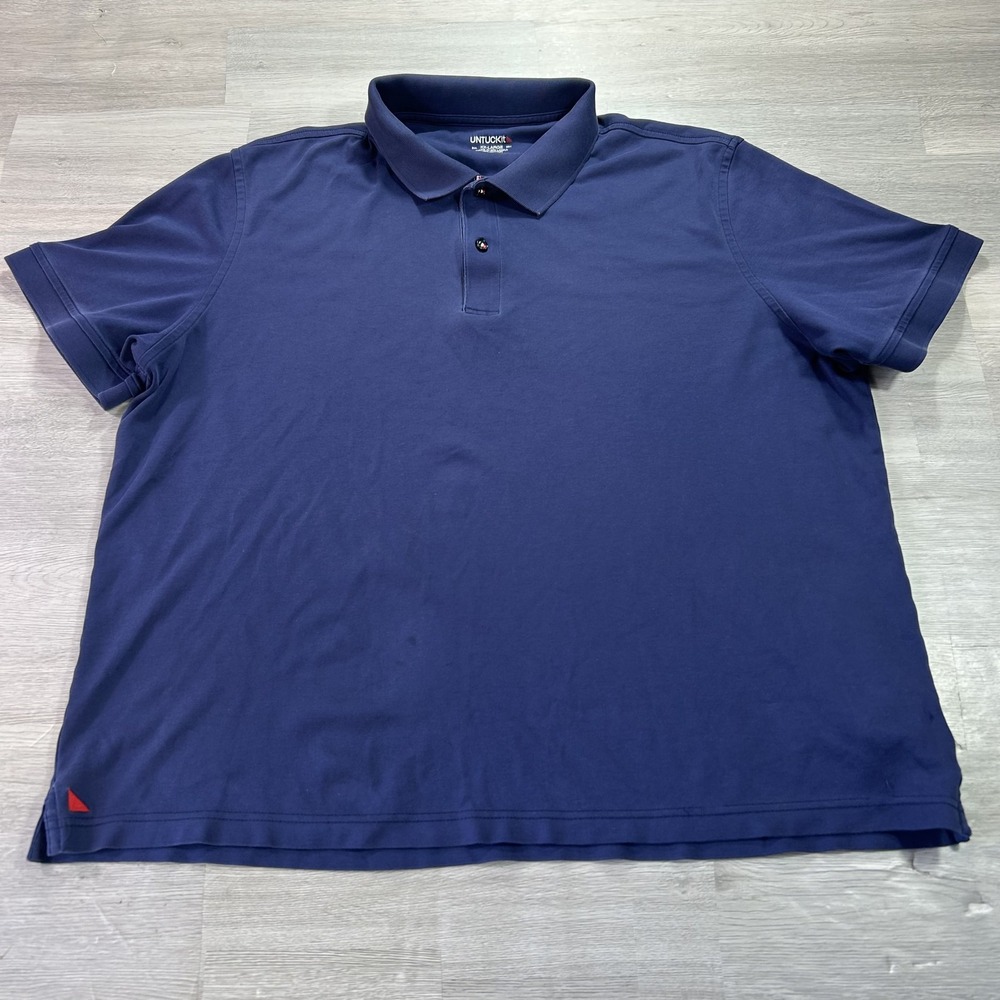 UNTUCKit Damaschino Polo Shirt Mens 2XL Blue Solid 100% Cotton Knit Casual
